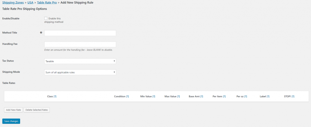 WooCommerce Table Rate Settings