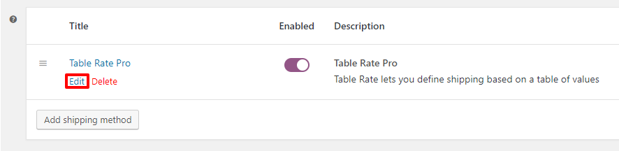 Add shipping table
