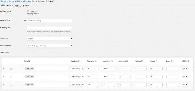 Adding Table Rates