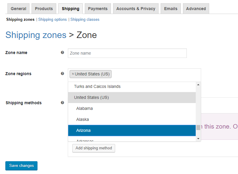 Adding a shipping zone