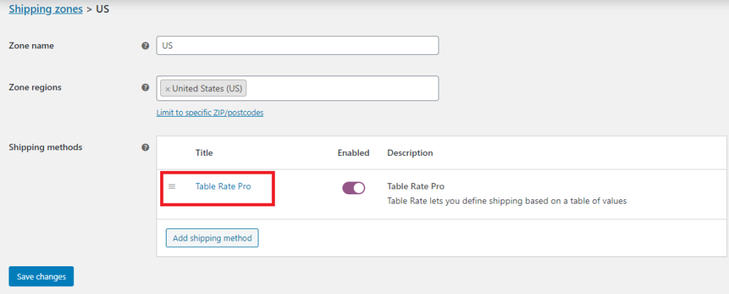 Table Rate Pro Shipping Method Added