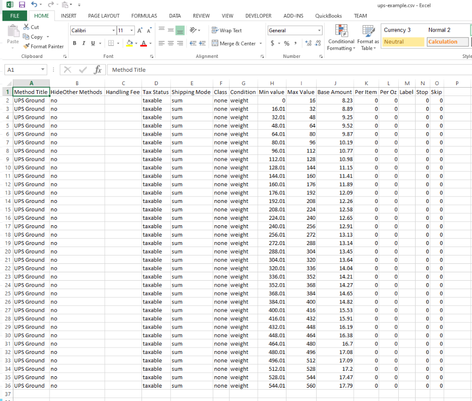 UPS Example CSV File