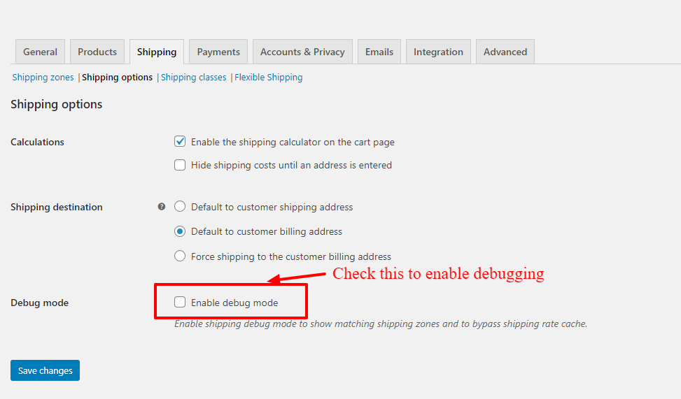 WooCommerce Shipping debug Mode