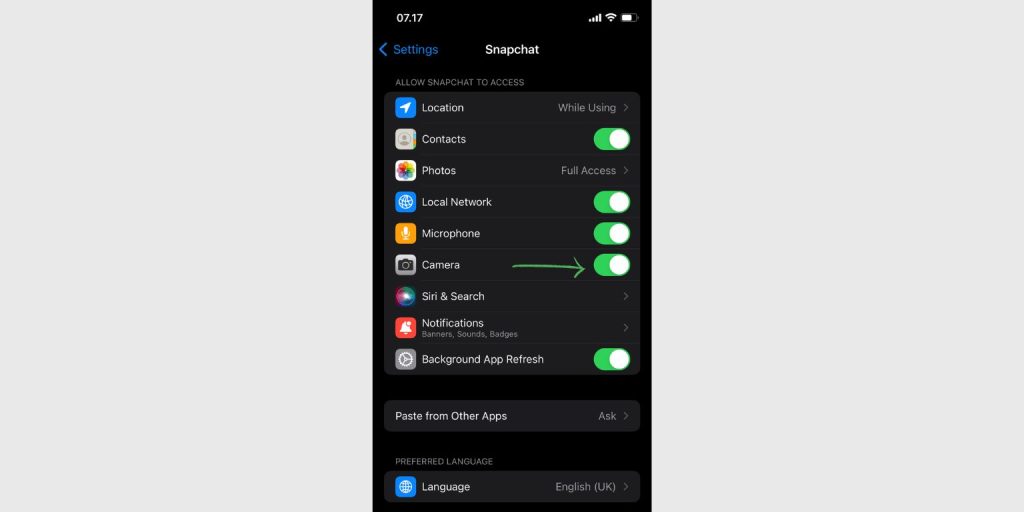 How to Allow Camera Access on Snapchat (iPhone)