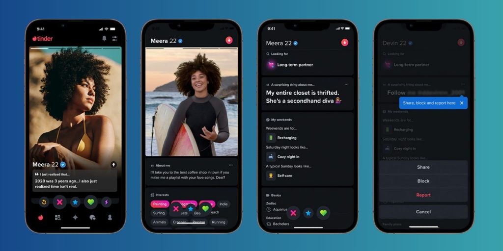 Tinder is a location-based dating app that lets you swipe through profiles of other users.