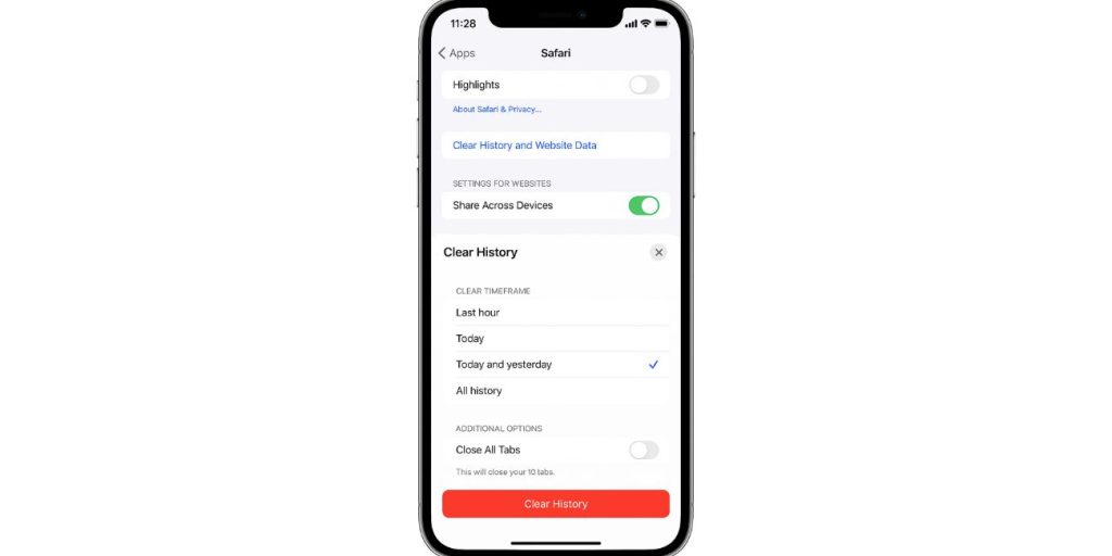 Clear Safari data